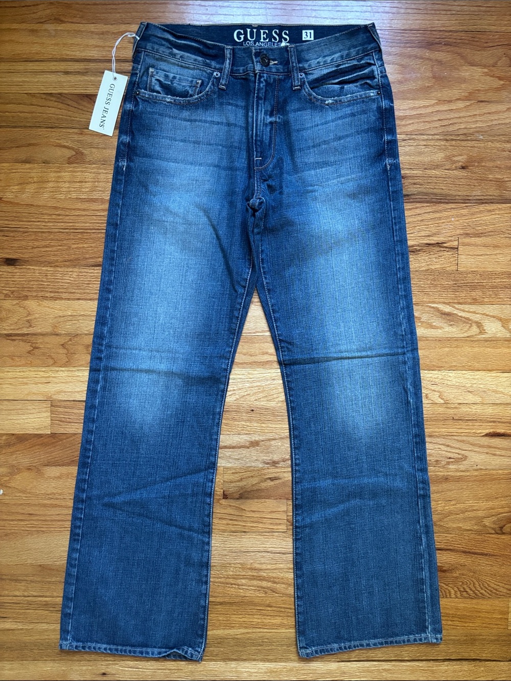 GUESS Men's Dark Blue Bootcut Jeans with Subtle Fade 31x32